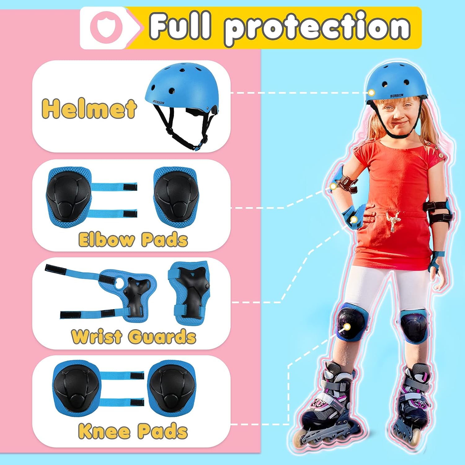 Kids Bike Helmet Adjustable Toddler Bike Helmets for Kids 2-5-8/8-14 Years with Knee Elbow Wrist Pads for GirlsBoys Youth Skateboard Bicycle Helmet for Scooter Roller Skating Balance Bike - Image 2