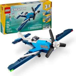 LEGO Creator 3 in 1 Aircraft Race Plane Toy – Building Toy with 3 Building Options, Airplane, Fighter Jet, or Helicopter – Gift Idea for Kids, Boys and Girls, Ages 7+ – 31160