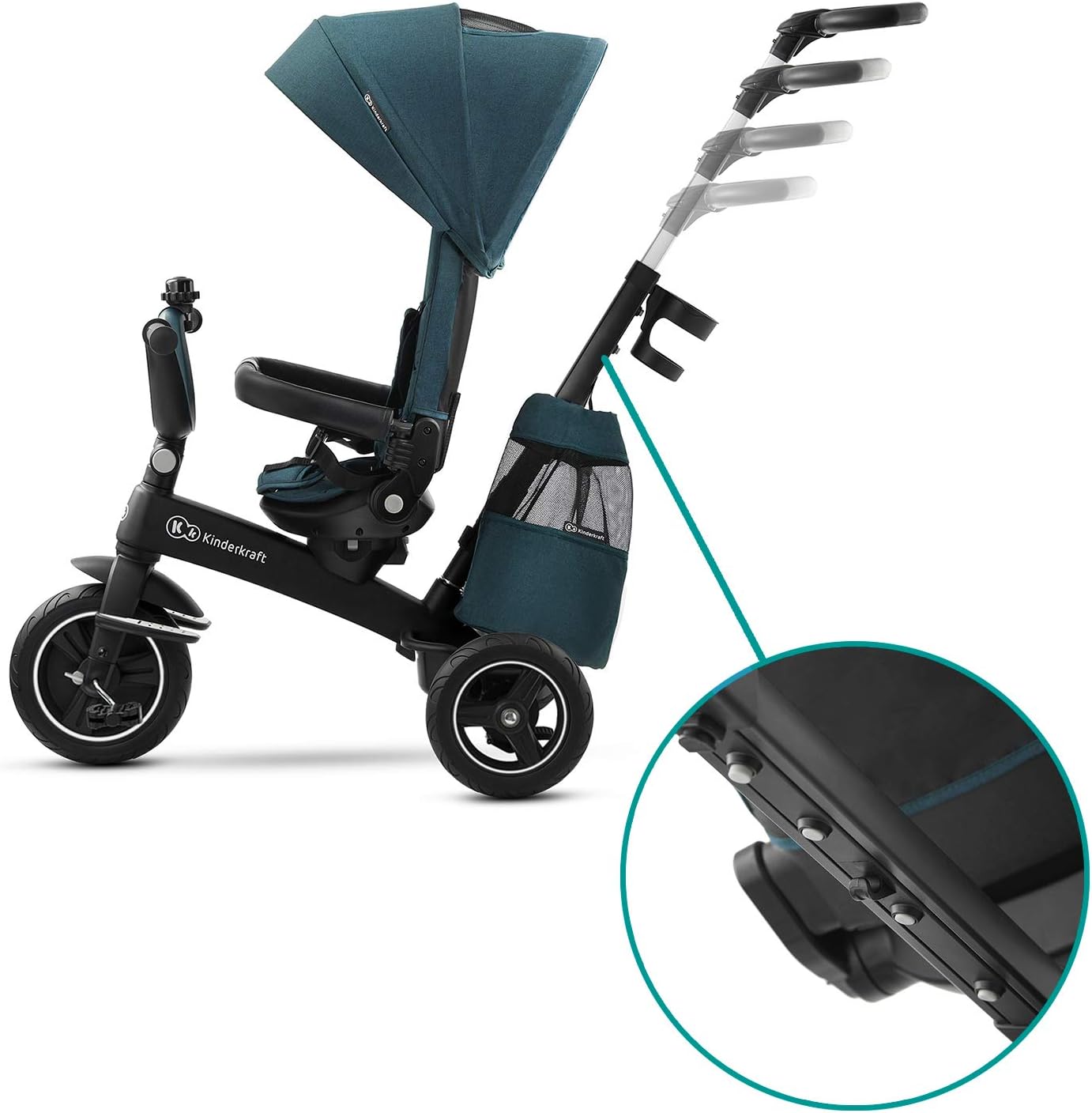 Kinderkraft EASYTWIST Trycicle for Kids Toddlers, Trike 5-in-1, Swivel seat 360° Rotation, Waterproof Material with UPF50+ Filter, Adjustable Parent Handle, Green - Image 7