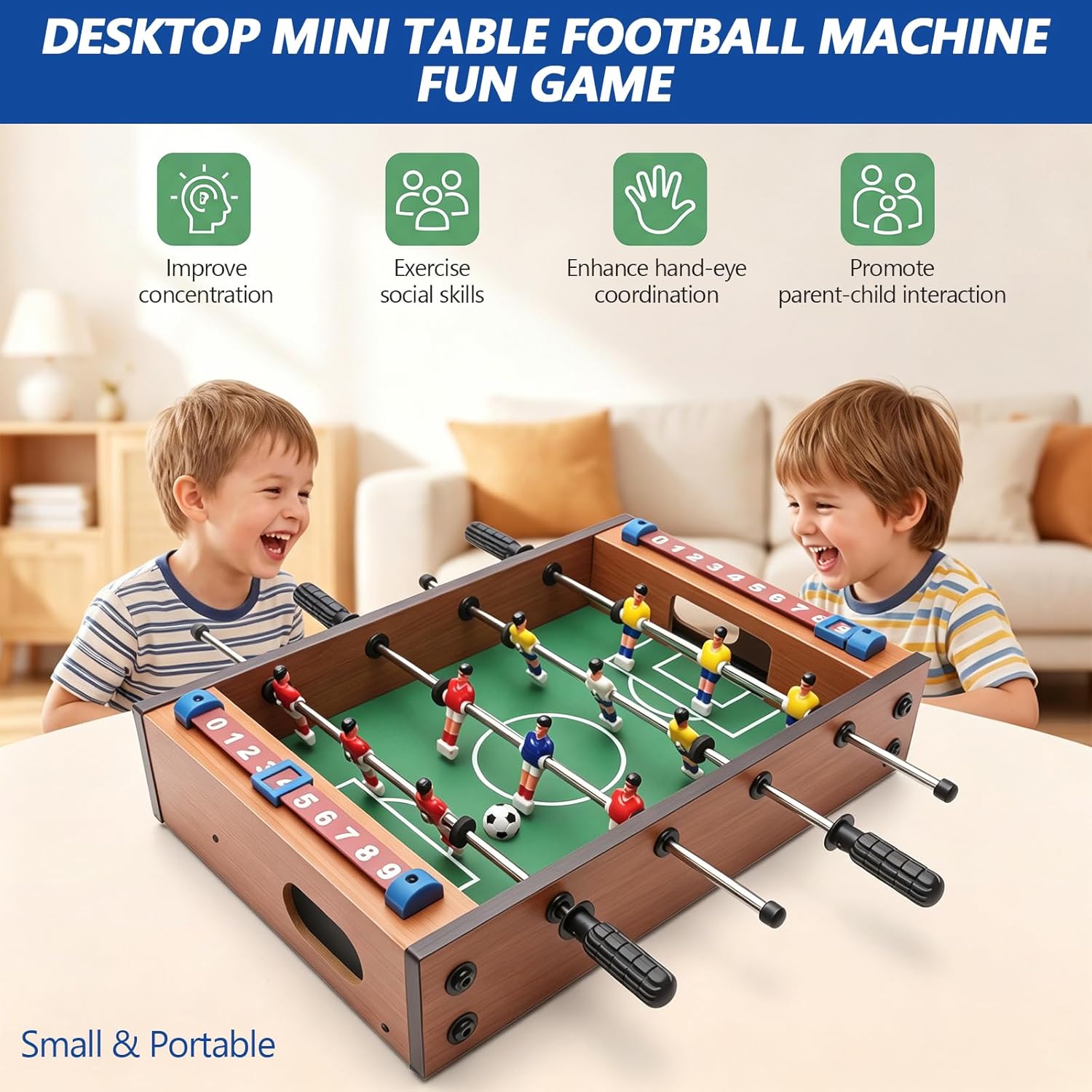 Saycker Table Foosball, Mini Football Table Soccer Tabletops Wood Football Table Top w/Footballs, Game Accessories for Adults Family Night Parties Entertainment - Image 7