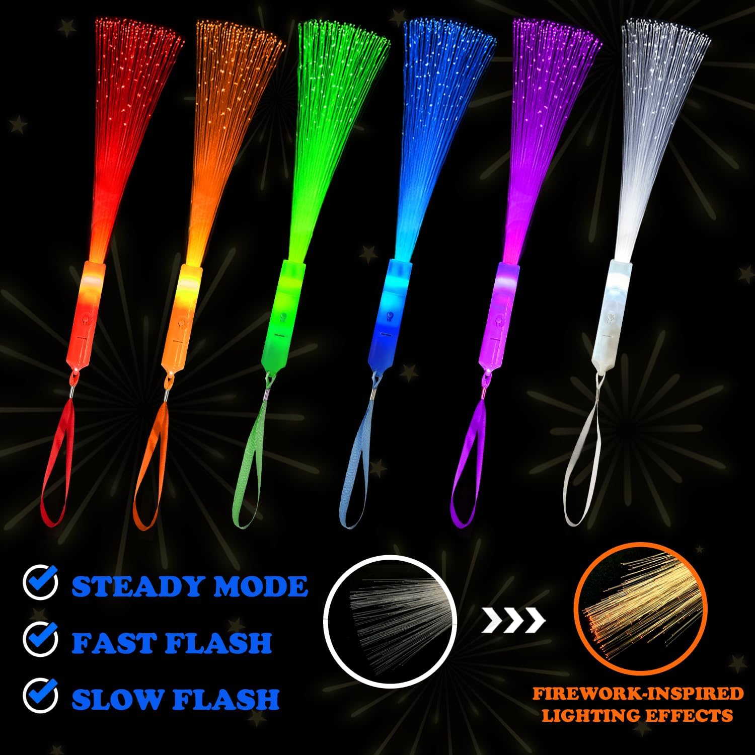 6 Pack Glow Sticks Toys Party Favors Supplies for Kids, Light Up Camping Essentials Games Fiber Optic Wand Sparklers Fireworks for Toddlers, Neon Accessories Decorations for Basket, Wedding, Birthday - Image 5