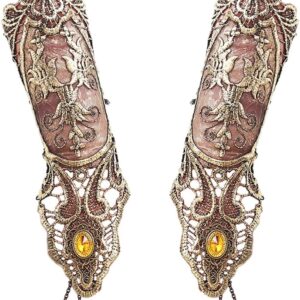 Bronzing Fingerless Gloves Women Gothic Floral Lace Steampunk Wristband Ring Vintage Beaded Handmade Up Bridal Bracelet Set – 1 Pair Small Size