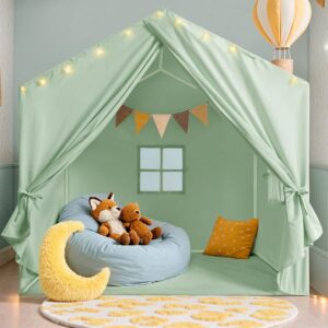 Kids Tent, Play Tent with Star Lights, Large Play Tents with 2 Windows, Kids Playhouse Indoor & Outdoor, Reading Nook, Christmas Toddler Tents for Girls & Boys, 52″ x35″ x 51″, Green