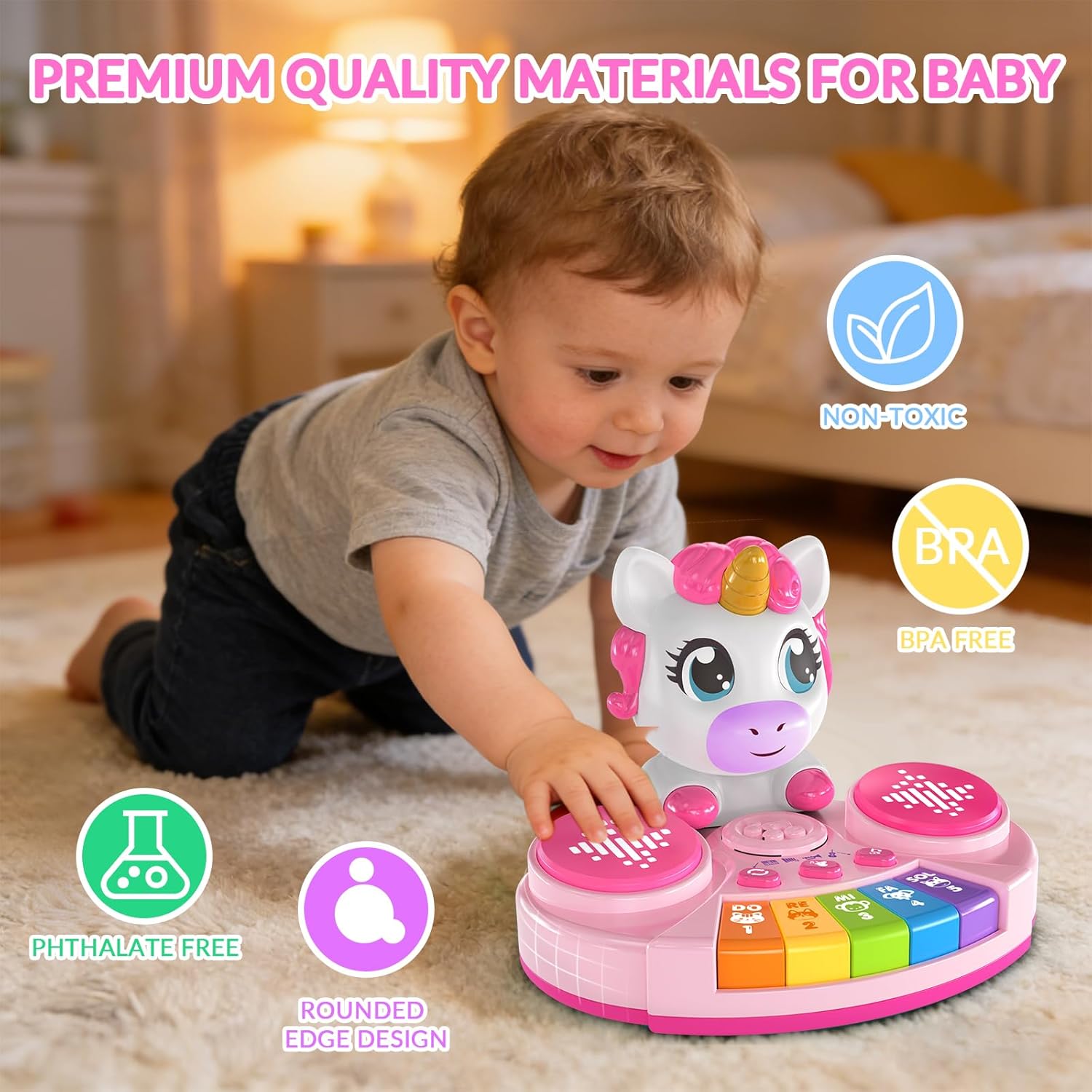 Unicorn Baby Piano Toy with Animal Sounds, Light Up Musical Keyboard, Educational Toddler Learning Toys for 1 Year Old Girl, Birthday Gifts 6+ Months - Image 2