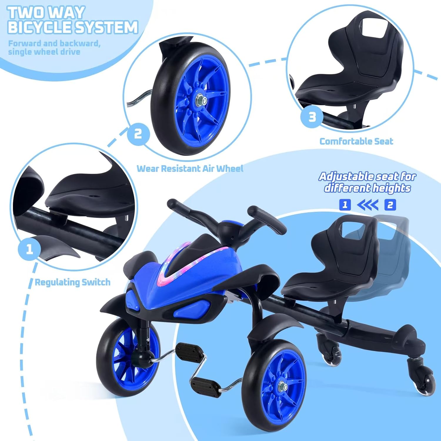 2-in-1 Kids Drift Bike - Crazy Drift Tricycle for Toddlers and Kids 3-5 Years Old - Image 3
