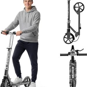 Scooters for Kids 8-12, Teens & Adults – Load 240 LBS, 8-Inch Wheels, Kick Scooter with Shock Absorption System, Hand Brake & Bell, 4 Adjustable Height Levels, Perfect for School, Commuting or Park