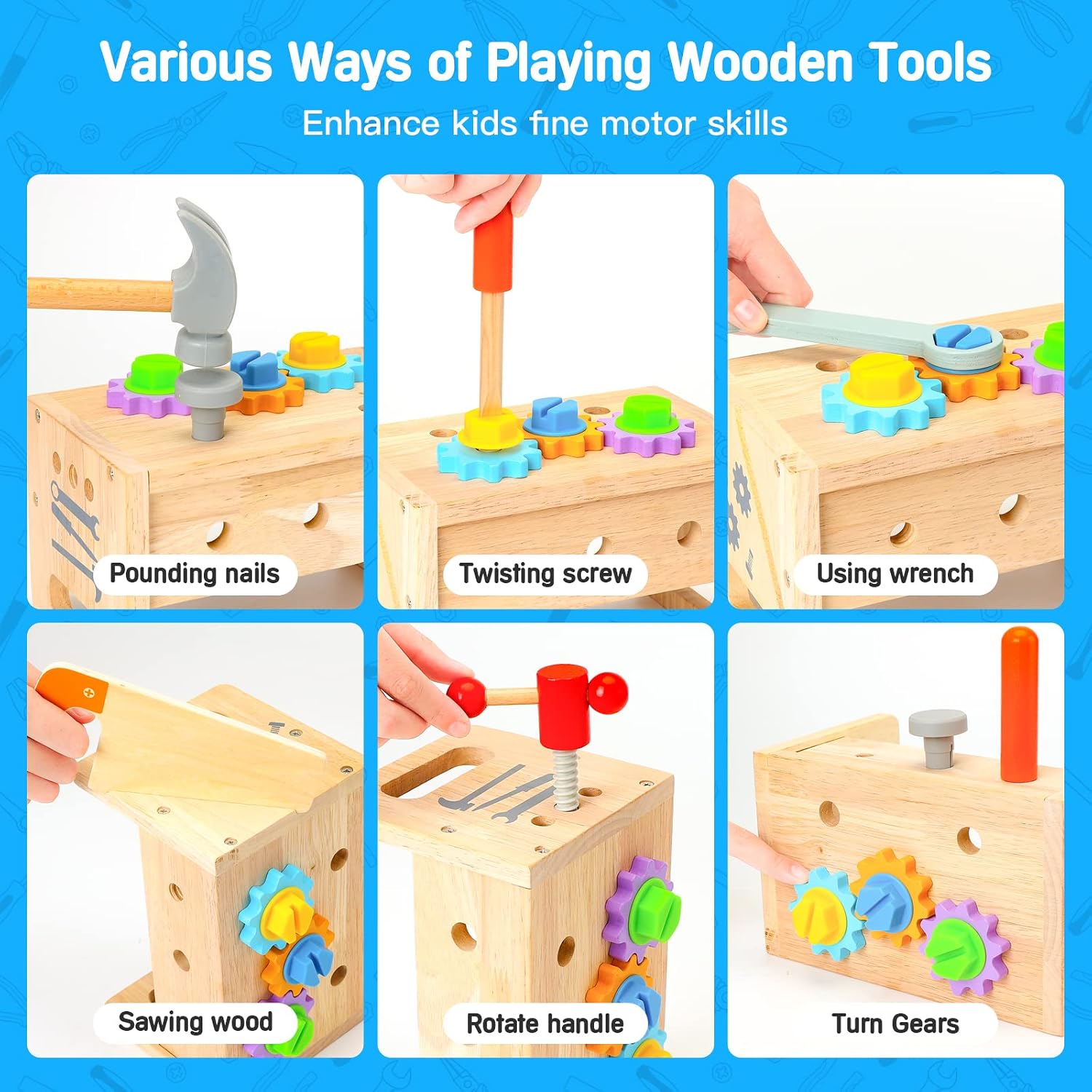 Wooden Tool Set for Kids 2 3 4 5 Year Old, 29Pcs Educational STEM Toys Toddler Montessori Toys for 2 Year Old Construction Preschool Learning Activities Gifts for Boys Girls Age 2-4 1-3 - Image 3