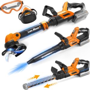 3-IN-1 Kids Garden Tools with Lights and Sounds, Weed Wacker Toy, Leaf Blower Toy, and Hedge Trimmer, Yard Tools Outdoor toys for Boys Pretend Role Play, Christmas Birthday Gifts for Kids 3,4,5,6,7,8+