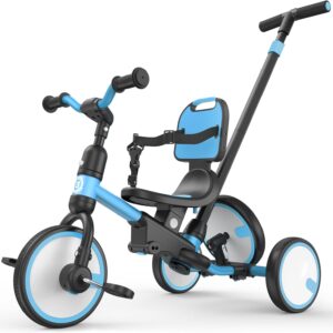 besrey 5-in-1 Toddler Tricycle with Push Handle, Grow with Me Kids Trike for 1-3 Years, Balance Bike & Tricycle, Adjustable Parent Steering, Safety Seat with Backrest