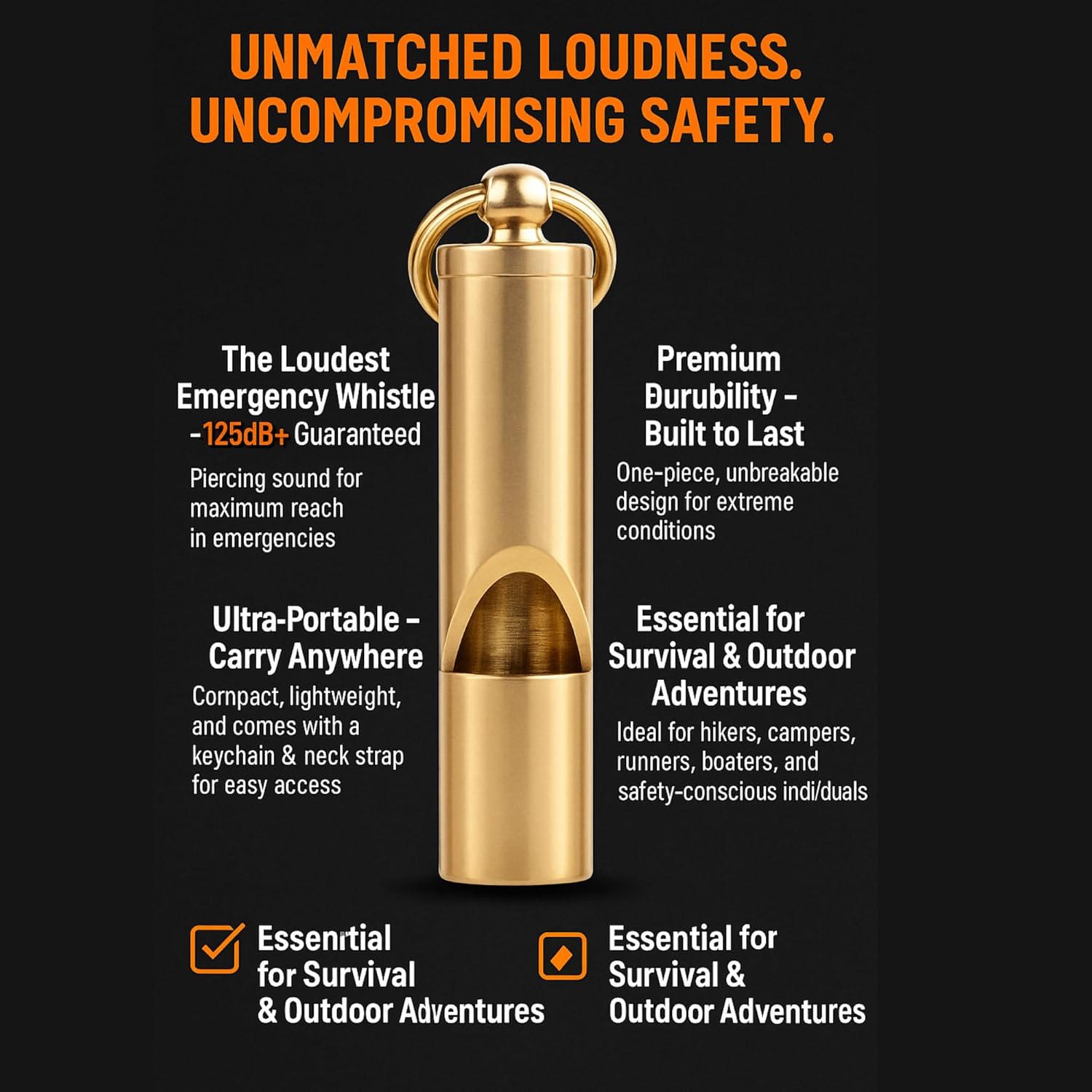 Loudest Brass Whistle — The Original 2-Inch Premium Emergency Whistle 125db+ One Piece Outdoor Survival Whistle On Key-Chain or Hang Around Your Neck and Carry it Anywhere! - Image 5
