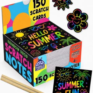 PURPLE LADYBUG Scratch Art for Kids – 150 Rainbow Scratch Art Mini Notes Arts and Craft Supplies, Crafts for Kids Ages 4-12, Summer Activities for Kids Camping & Summer Crafts