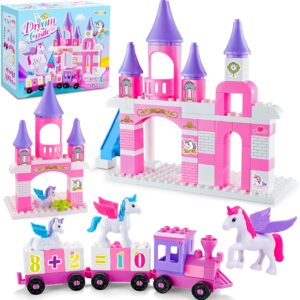 Classic Building Blocks for Toddlers – Compatible with Major Brands, Unicorn Theme Princess Castle & Number Trains Classic Bricks, Creative Educational Buildable Kits for Girls Boys Ages 3, 4, 5, 6-12