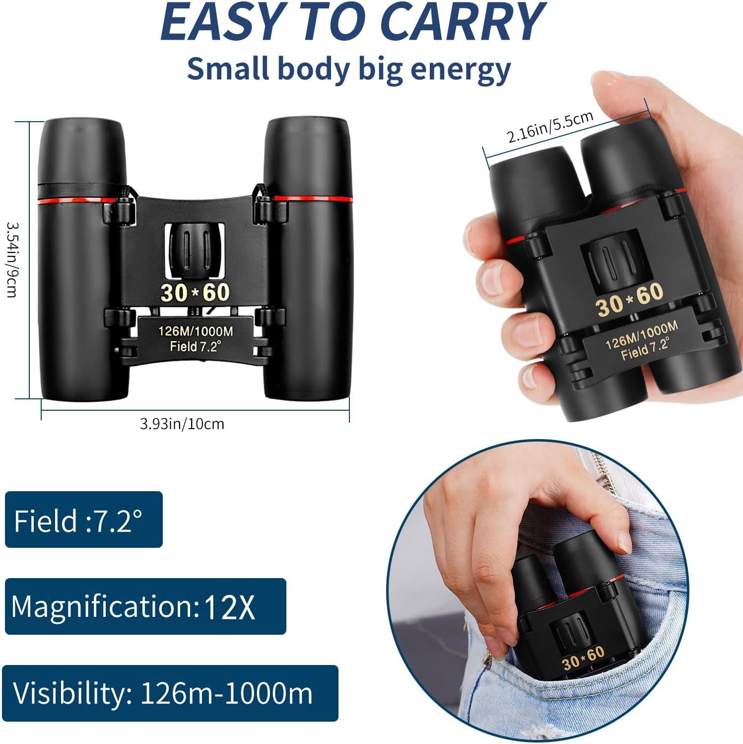 Compact Binoculars for Adults and Kids, HD Mini Portable Outdoor Binoculars Children, Pocket Lightweight Folding for Bird Watching, Hunting, Concert, Theater, Opera, Traveling, Tourism, Shows - Image 3