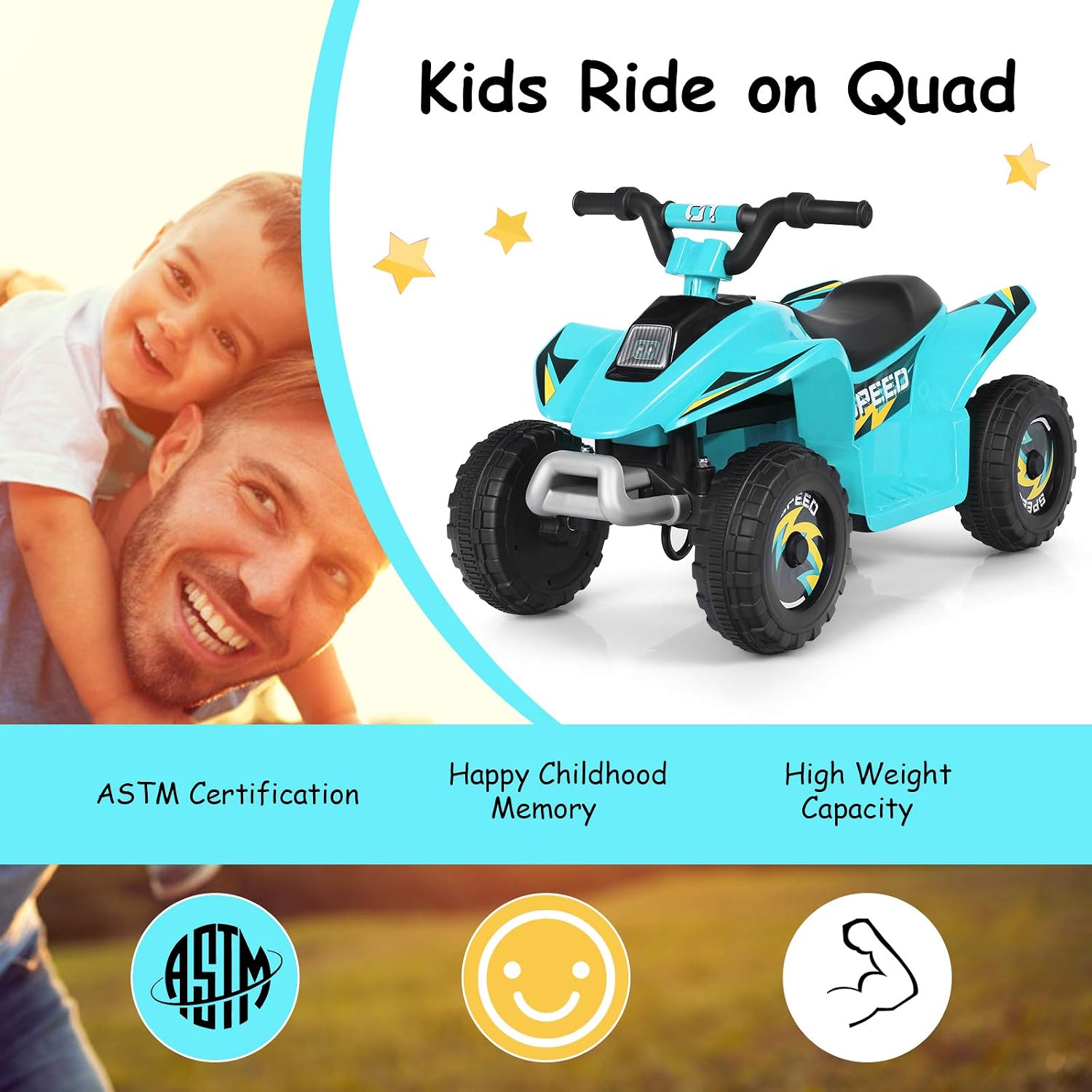 Costzon Kids ATV, 6V Battery Powered Electric Quad, Forward/Reverse Switch, Rear Wheeler Motorized Ride On Mini Vehicle Car for Toddlers Boys Girls, Ride on ATV (Blue) - Image 6