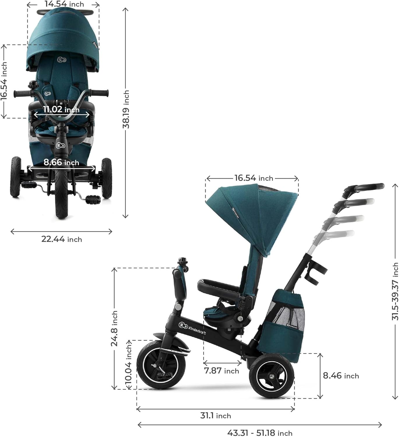 Kinderkraft EASYTWIST Trycicle for Kids Toddlers, Trike 5-in-1, Swivel seat 360° Rotation, Waterproof Material with UPF50+ Filter, Adjustable Parent Handle, Green - Image 9