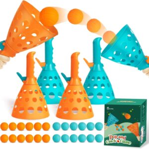 punkdog Pop and Catch Ball Game with 24 Balls and 4 Catch Launcher Baskets – Outdoor Indoor Game Activities, Christmas Easter Gift Beach Sport Summer Beach Toys for Kids Ages 4 5 6 7 8 10 12+