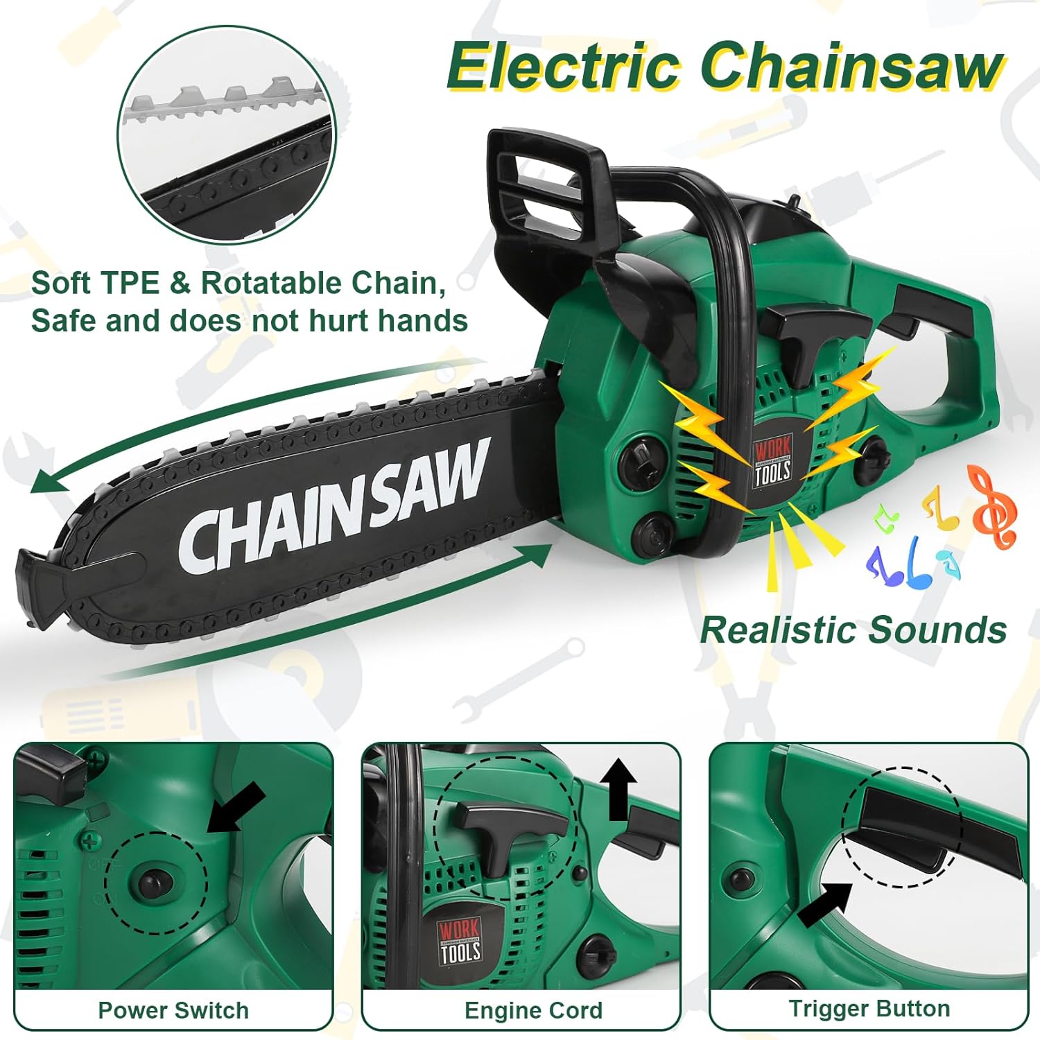 Vextronic Kids Tool Set 36 PCS with Electric Toy Chainsaw Drill Circular Saw with Realistic Sounds, Toy Tool Set for Toddlers 3 4 5 6 7 8, Pretend Play Kids Power Tools Kit Gift for Boys Girls - Image 2