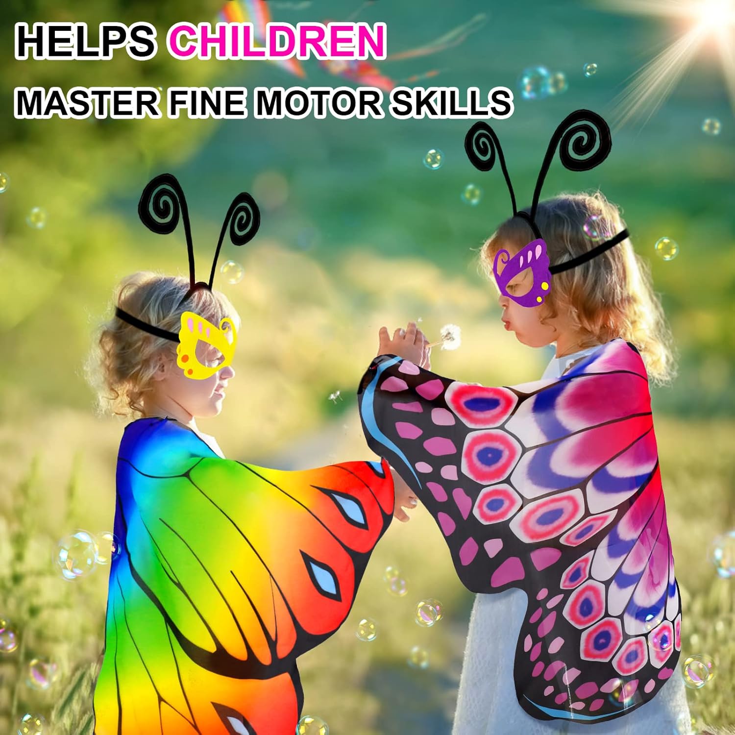 Kids Fairy-Butterfly-Wings-Costume for Girls Toddler Dress-Up Clothes Tutu Antenna Mask Halloween Gifts Party Toys - Image 3