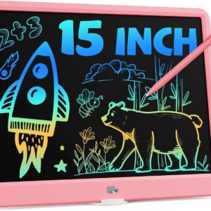 Bravokids 15 Inch LCD Writing Tablet for 3 Year Olds – Electronic Drawing Pad and Doodle Board as Educational Birthday Gifts for Girls and Boys (Pink)