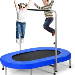 Giantex Mini Trampoline, 2 Persons Foldable Fitness Trampoline w/ 5 Levels Height Adjustable Handle, Max Load 330LBS, Indoor Oval Rebounder Exercise Trampoline for Adult, Kid, Enjoy Parent-child Time