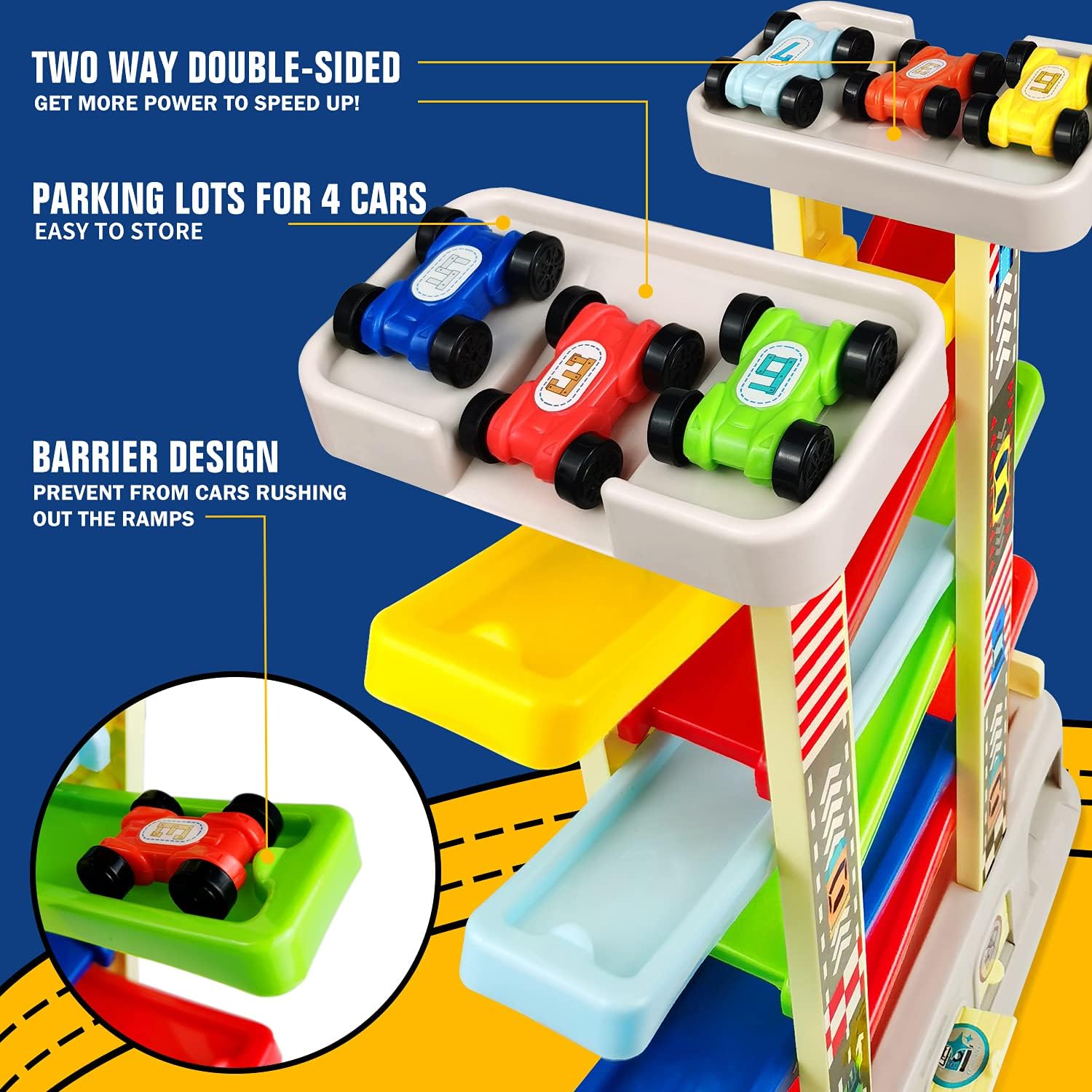 Montessori Toys for 2 3 Year Old Boys Toddlers, Car Ramp Toys with 6 Cars & Race Tracks, Garages and Parking Lots, Ramp Racer Toy Gift for Boys Girls Age 18 Months and Up, Multicolor - Image 2