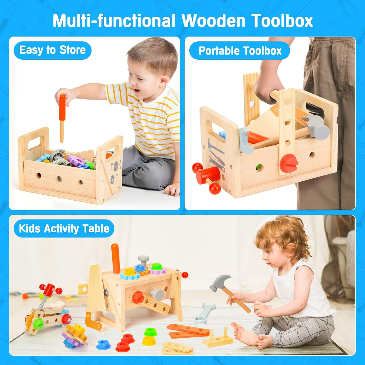 Wooden Tool Set for Kids 2 3 4 5 Year Old, 29Pcs Educational STEM Toys Toddler Montessori Toys for 2 Year Old Construction Preschool Learning Activities Gifts for Boys Girls Age 2-4 1-3 - Image 2