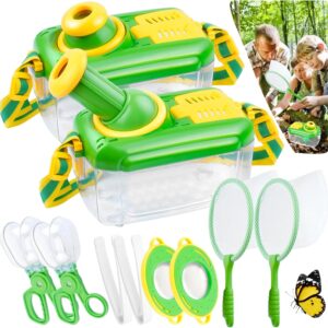 10Pcs Bug Catcher for Kids Insect Catching Kit 360° Rotating Viewing Angle with Butterfly Net Tweezer Magnifying Glass Clamp Outdoor Explorer Activities for Age 3-5 5-8 8-12