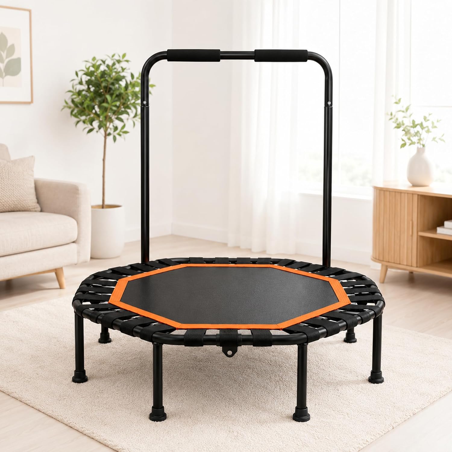 Lunai 42-Inch Octagonal Indoor Rebounder with Handle | Compact Fitness Trampoline for Adults & Kids | Safe, Sturdy Home Cardio Trainer for Exercise & Balance - Image 9
