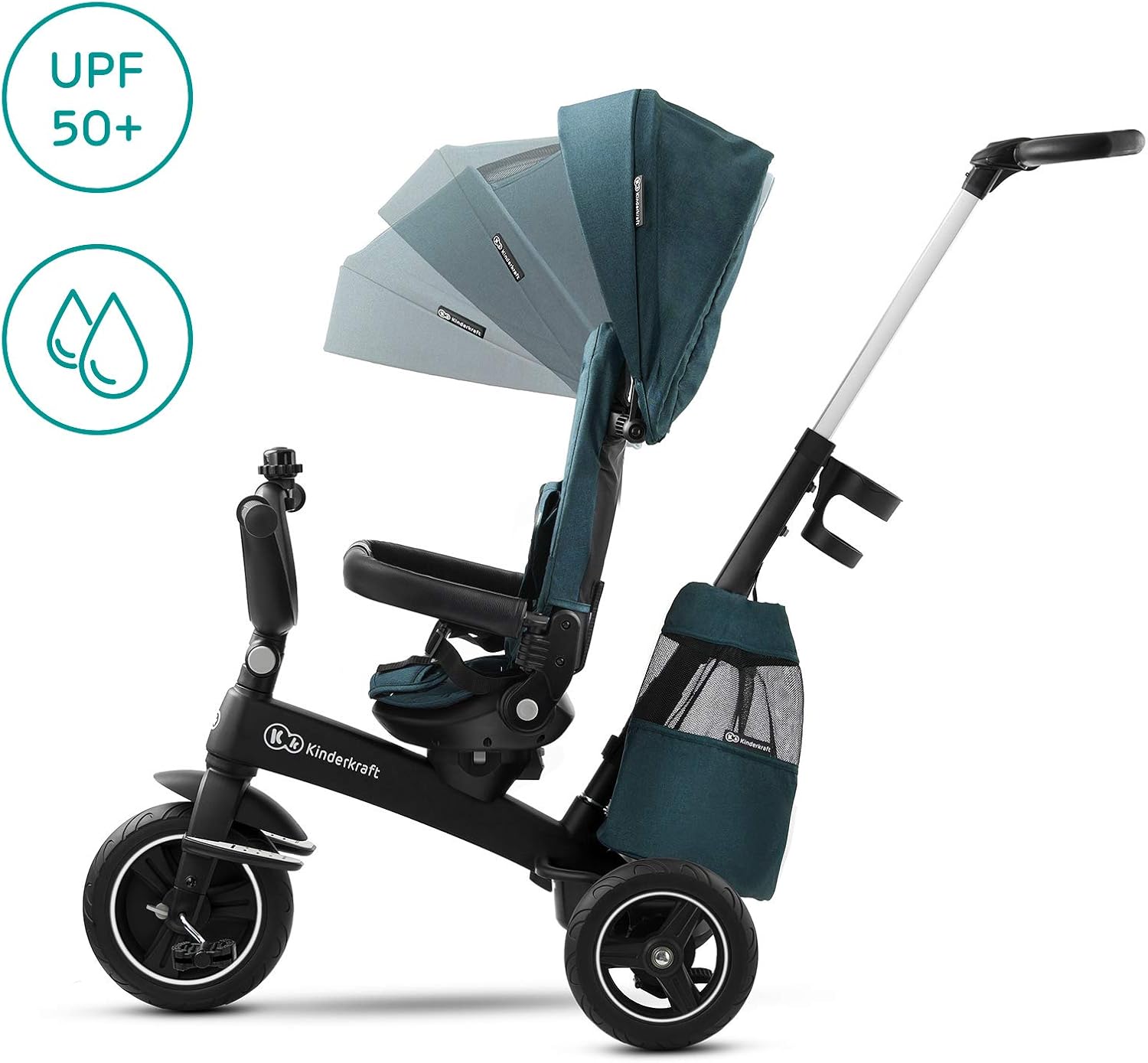Kinderkraft EASYTWIST Trycicle for Kids Toddlers, Trike 5-in-1, Swivel seat 360° Rotation, Waterproof Material with UPF50+ Filter, Adjustable Parent Handle, Green - Image 6