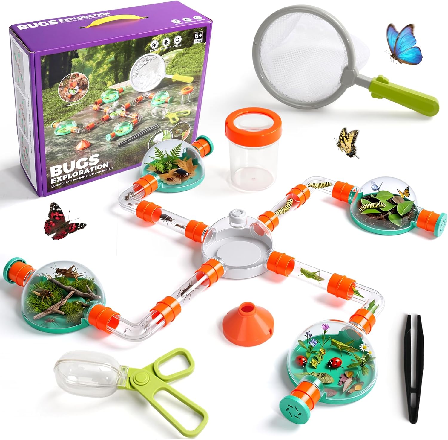Bug Catcher for Kids, Bug Catcher Kit for Kids with Insect Net and Tweezers, Insect Habitat, Outdoor Toy for Ages 4-8, Bug Box, Birthday Gift for Kids Age 4 5 6 7 8-12 Boys Girls