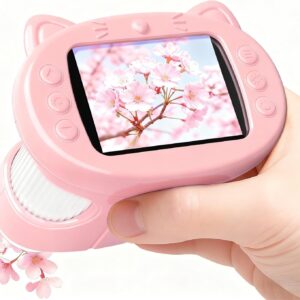 Handheld Digital Mini Microscope for Kids: 1000X 4K Portable Pocket 2.4″ Screen Microscopes Toys STEM Electronic Learning Educational Science Kit 8-12 Birthday Gift 4 5 6 7 Year Old Boy Girl (Pink)