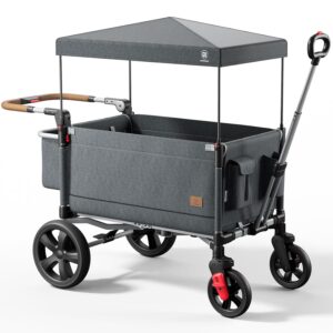 EVER ADVANCED Side-Unzip Stroller Wagon for 2 Kids – 2-in-1 Bench Mode & All-Terrain Push-Pull Wagon – Spica Cast & Special Needs Friendly – JPMA Certified, UV Canopy, Foldable for Zoo, Beach & Travel