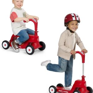 Radio Flyer Scoot 2 Scooter, Blue/Red/Pink, for Kids Ages 1-4, Ride On Toy or 4-Wheel Kids Scooter, Durable Wheels and Frame, Converts Easily with Flip Deck, Toddler Ride On Toys (Amazon Exclusive)