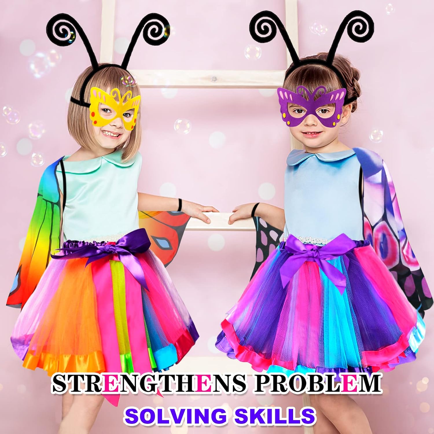 Kids Fairy-Butterfly-Wings-Costume for Girls Toddler Dress-Up Clothes Tutu Antenna Mask Halloween Gifts Party Toys - Image 4