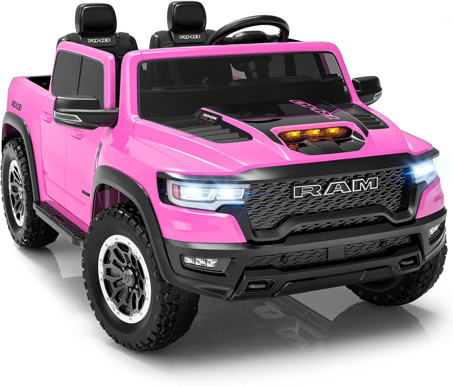 First Ride On 24V Ride On Toys for Big Kids, RAM 1500 2 Seater Ride on Car w/Remote, Battery Powered Truck w/ 4 Wheels Suspension, Toddler Car w/Bluetooth, LED Lights, Trunk