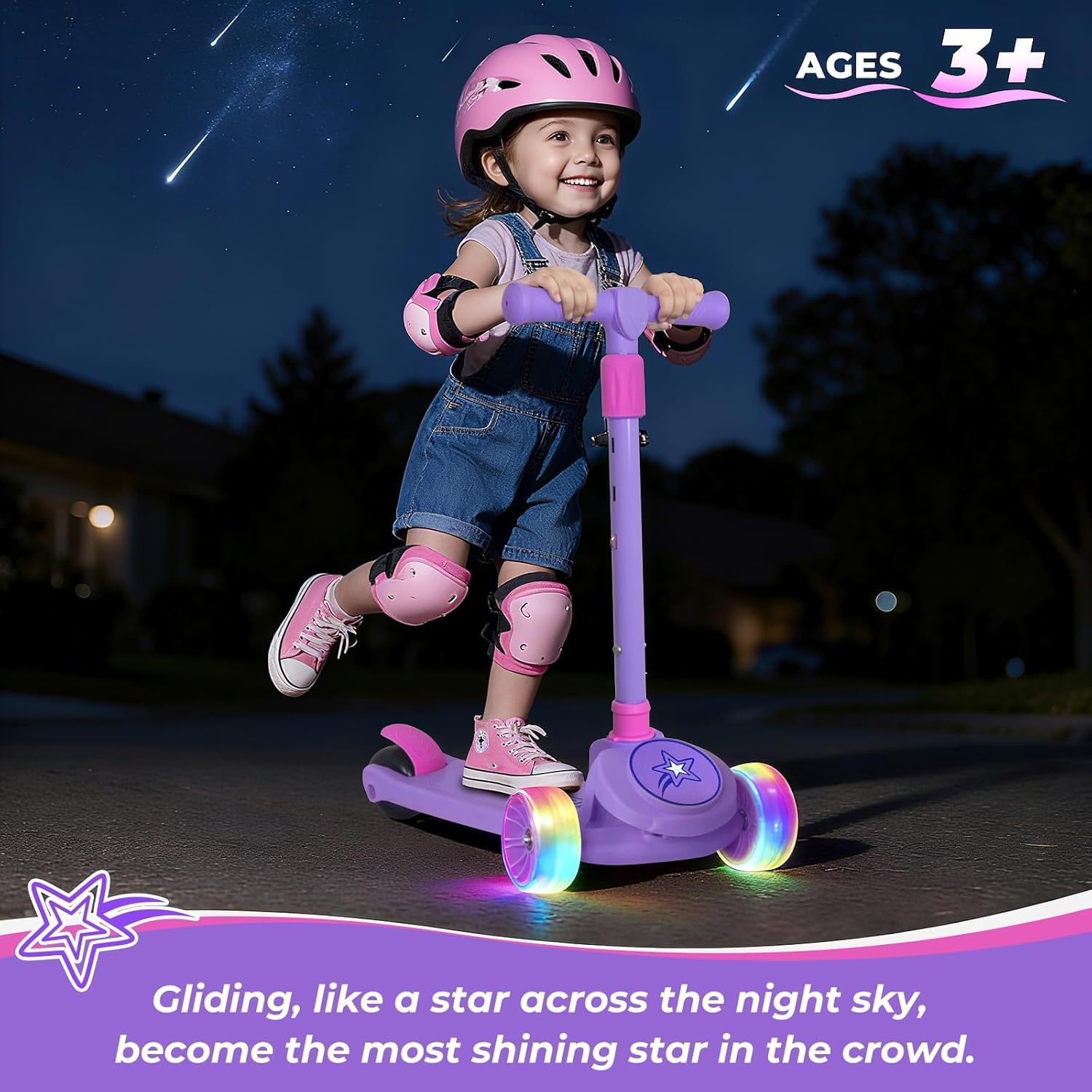 Nattork Kids Scooter for Girls Boys with Light Up Wheels, 3 Adjustable Height Handlebars, Lean-to-Steer Technology, Widen Anti-Slip Deck, 3 Wheel Scooter for kid ages 3-8, Support Riders Up to 110 LBS - Image 2