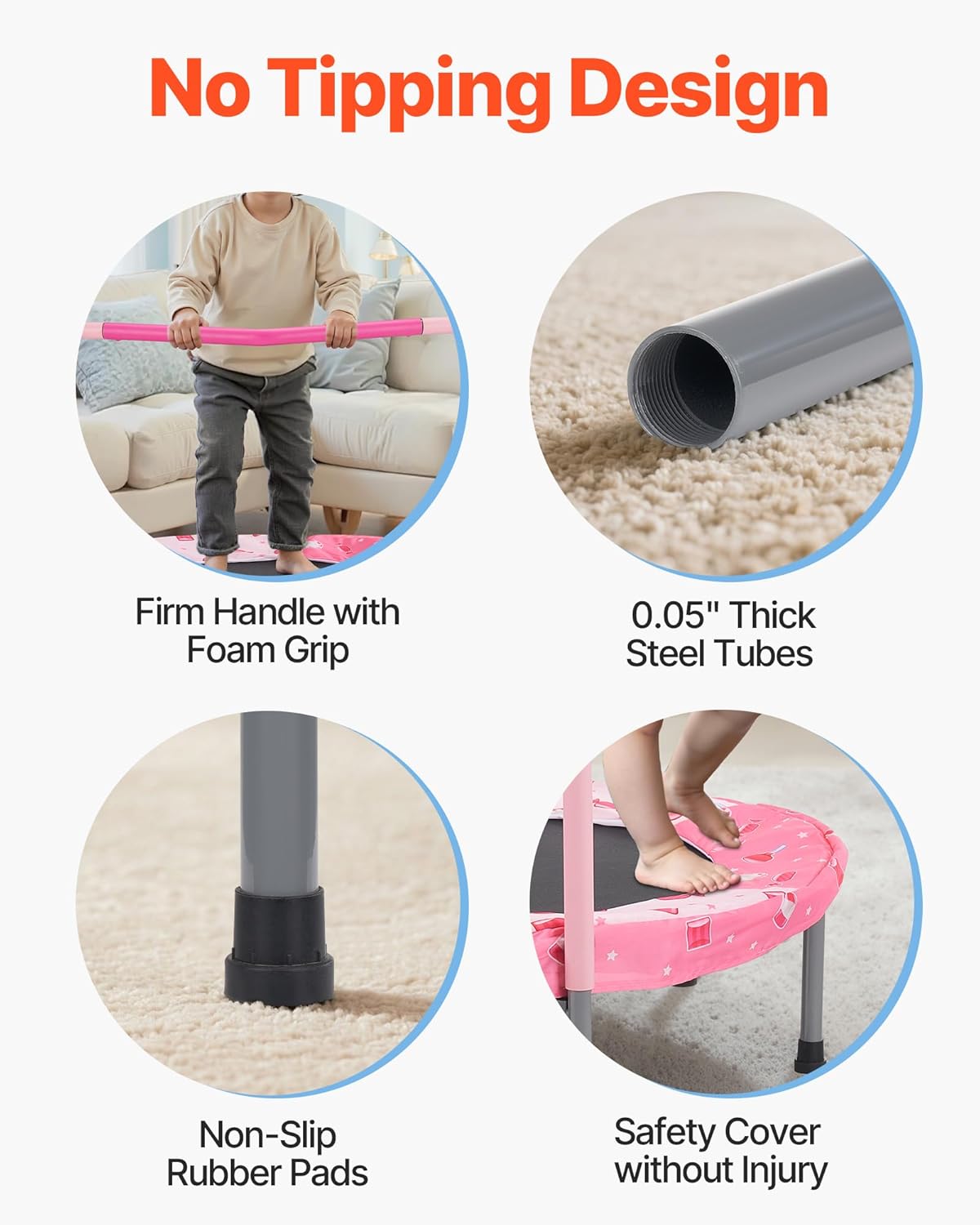 VEVOR 36" Kids Trampoline, 3FT Indoor Outdoor Trampoline, Foldable Mini Trampolines with Handle, Rebounder for Toddlers, Birthday Gift for 3+ Years Children, Boys Girls for Fun, Red - Image 3