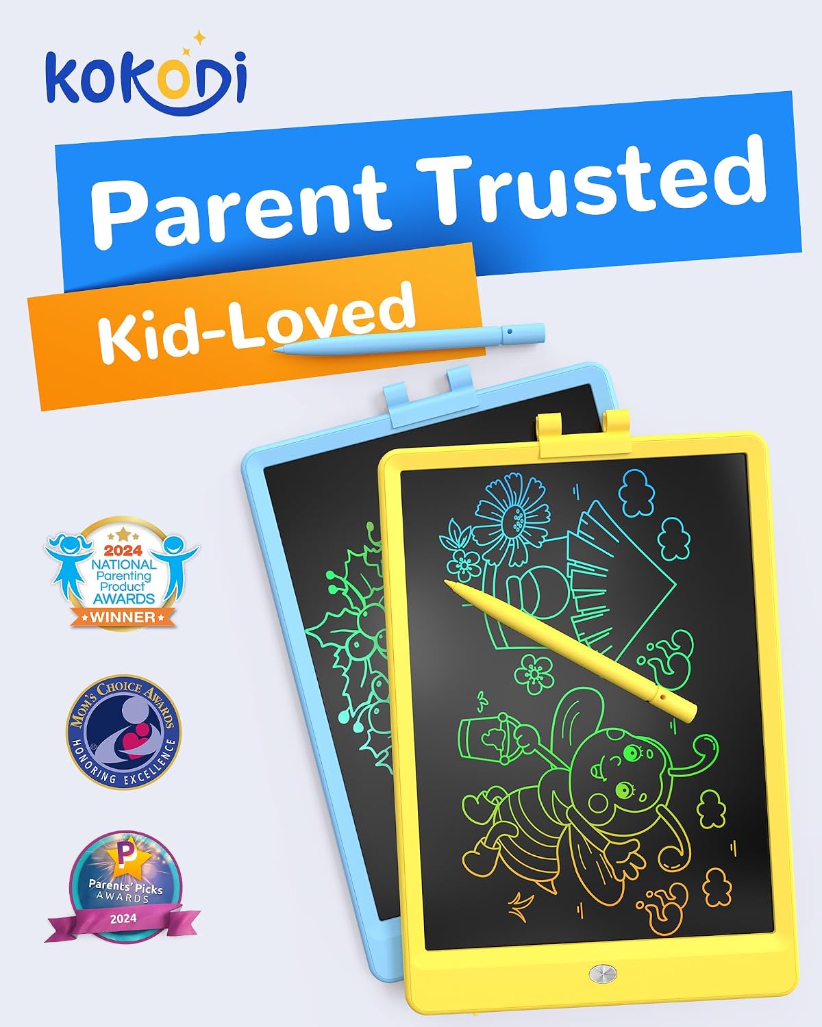 KOKODI LCD Writing Tablet, 10 Inch Colorful Doodle Board Drawing Tablet, Erasable Reusable Electronic Drawing Pads, Educational and Learning Toy for 3-6 Years Old Boy and Girls - Image 2