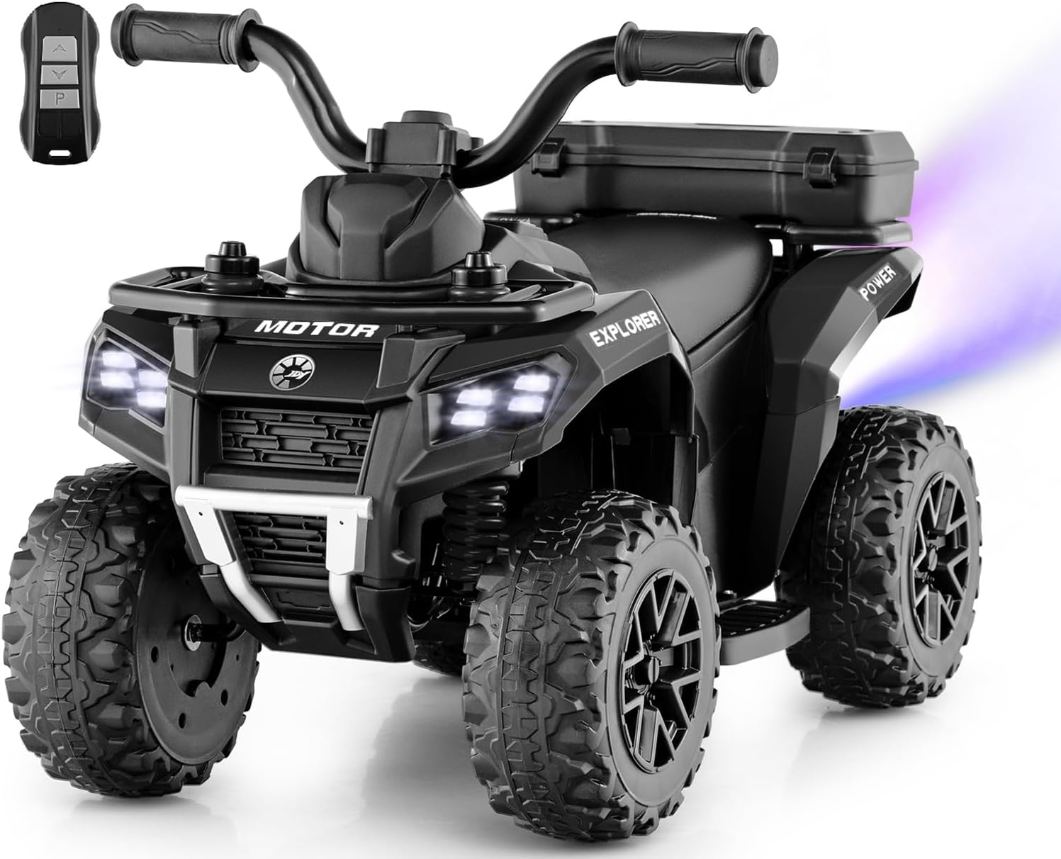 OLAKIDS Kids ATV with Spray Function, Remote Control, Storage Trunk, 6V Toddler Ride on Toy, Black