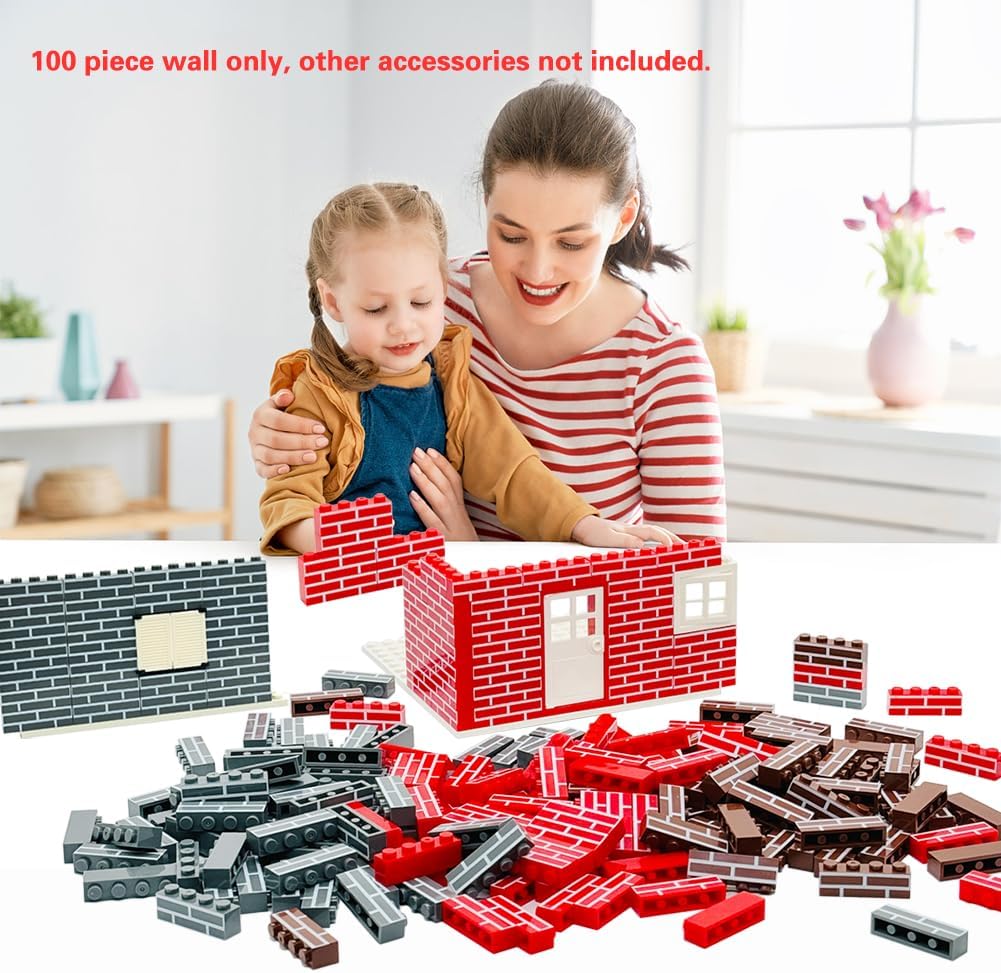 Miutrue 100Pcs Classic Wall Building Bricks,1x4 Masonry Profile Bricks Blocks Parts and Pieces Compatible with Major Brands Construction Toys for Kids 6yrs+ (100Pcs Brown) - Image 5