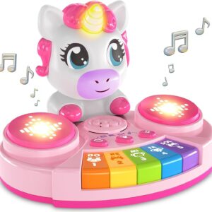 Unicorn Baby Piano Toy with Animal Sounds, Light Up Musical Keyboard, Educational Toddler Learning Toys for 1 Year Old Girl, Birthday Gifts 6+ Months