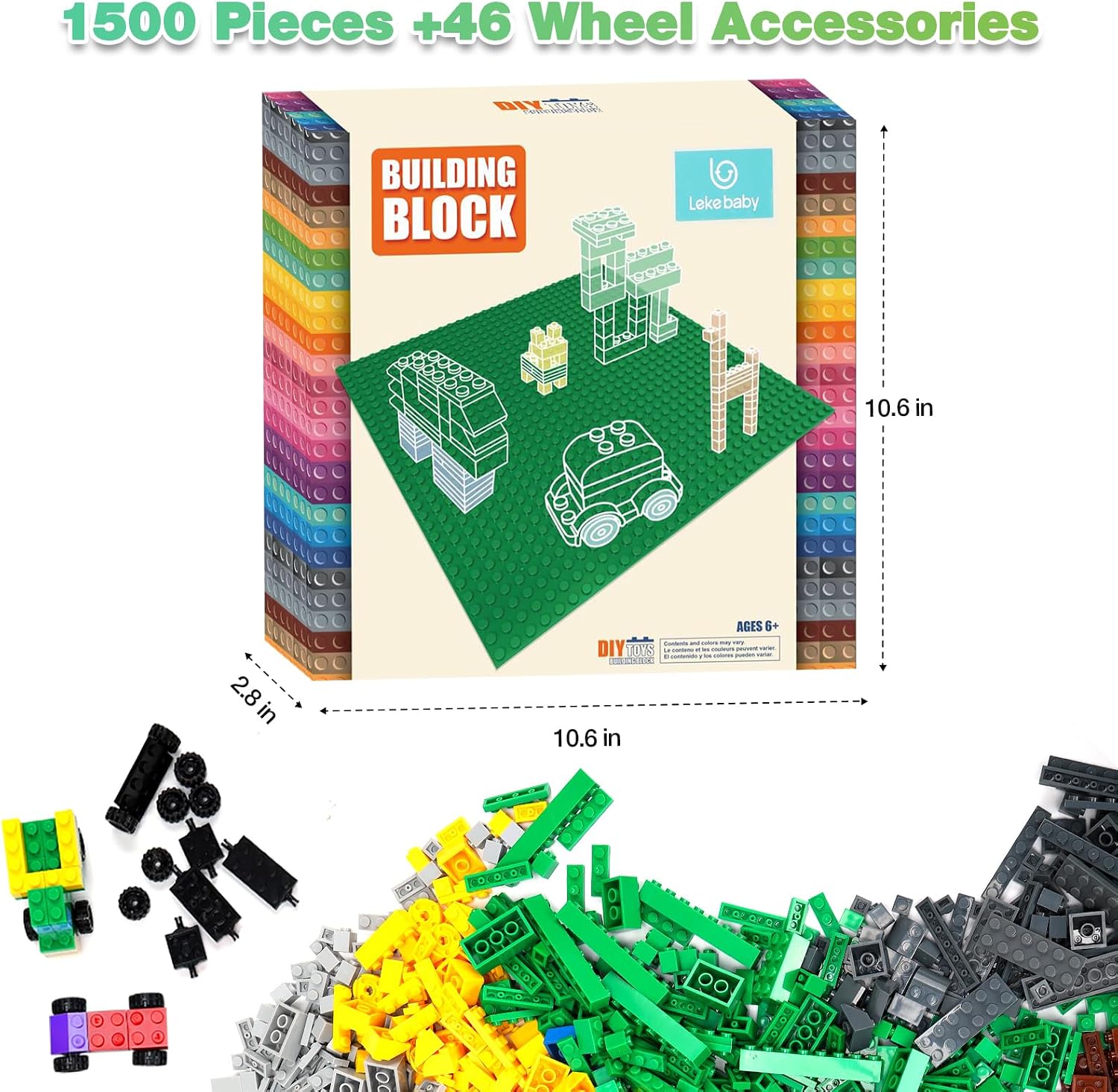 Lekebaby Classic 1546 Pieces Building Bricks with 46PCS Wheel Accessory Kit Basic Brick Set for Kids Creative Play, Compatible with All Major Brands, Educational Toy for Boys Girls 6 Years Old and Up - Image 7