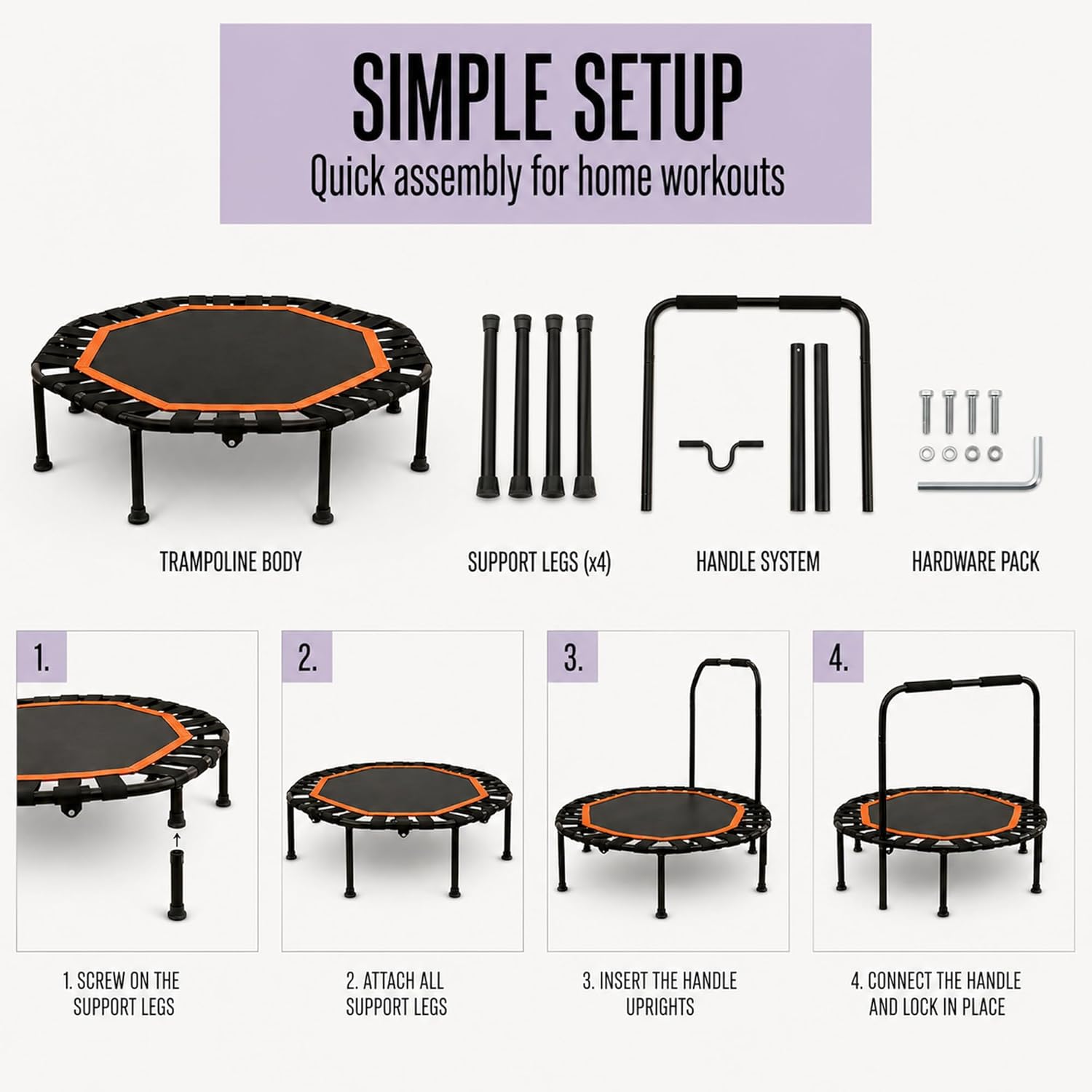 Lunai 42-Inch Octagonal Indoor Rebounder with Handle | Compact Fitness Trampoline for Adults & Kids | Safe, Sturdy Home Cardio Trainer for Exercise & Balance - Image 8