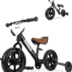 KRIDDO 2-in-1 Kids Tricycle and Toddler Balance Bike 2 Year Old, Detachable Pedals and Stowable Training Wheels, DIY Plate, Riding Trikes Toy for Ages 18 Months to 3 Years