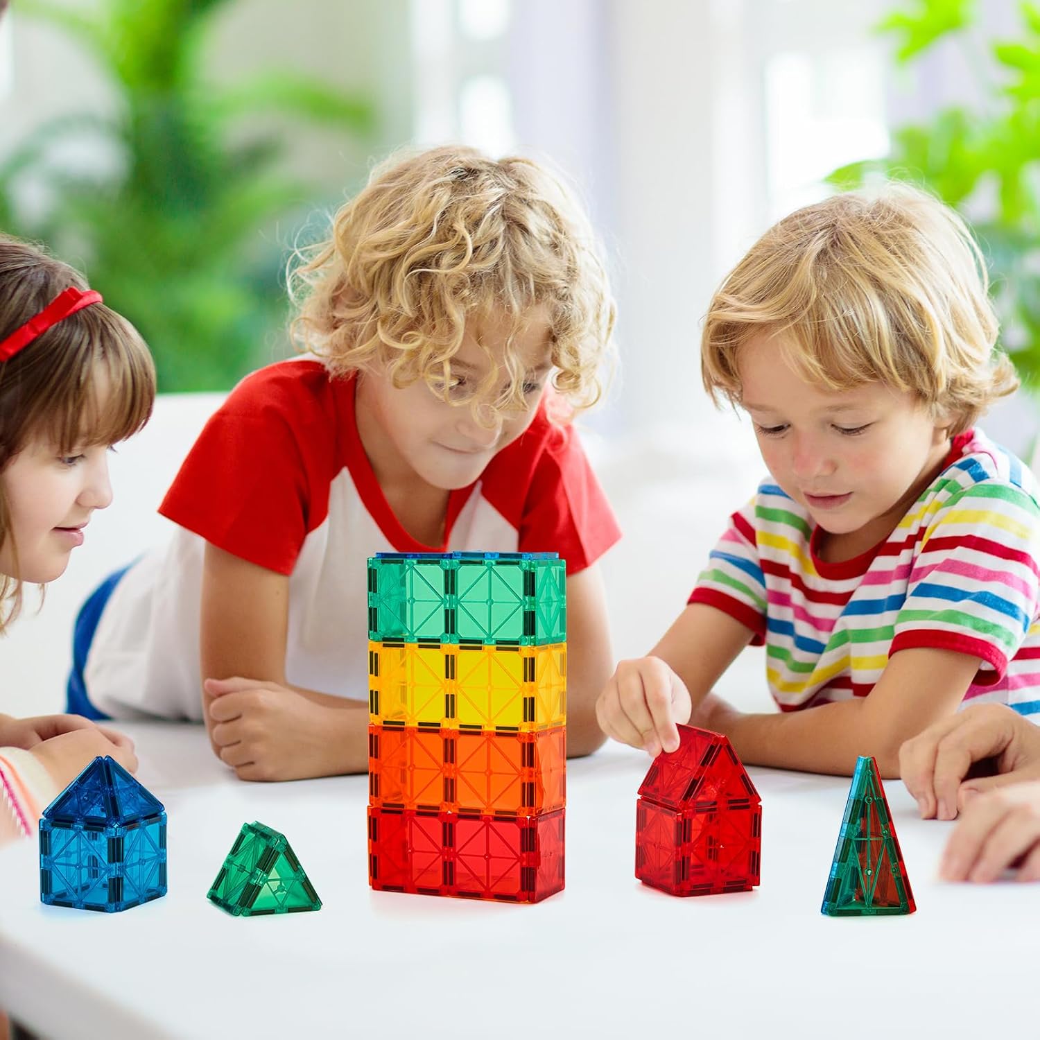 FNJO Magnetic Tiles, 100PCS Building Blocks, STEM Magnets Building Toy Set, Preschool Kindergarten Construction Stacking Toy, School Teacher Supplies, Classroom Must Haves - Image 4