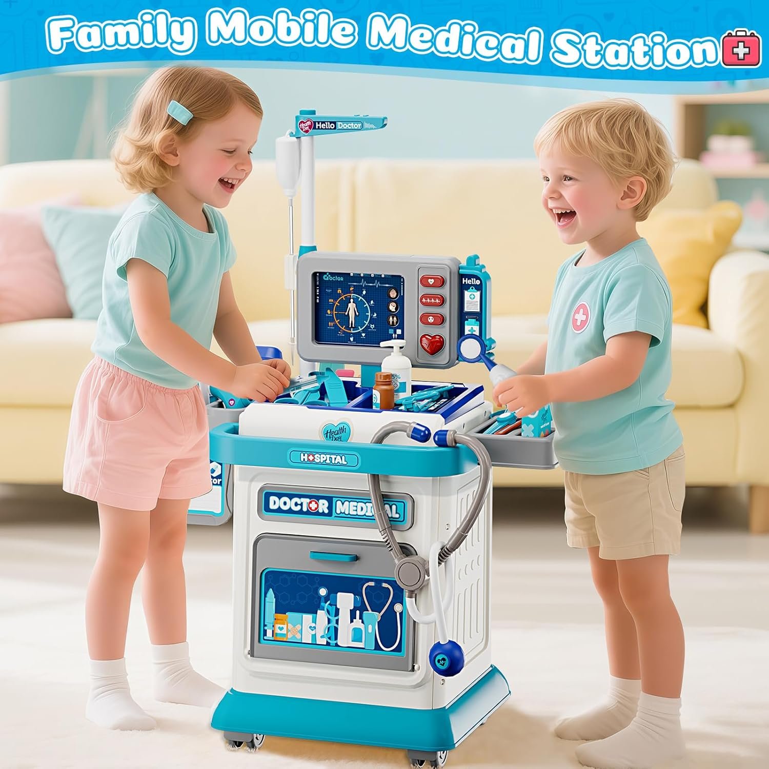 Doctor Kit for Toddlers 3-5, Pretend Doctors Play Set with Cart, Costume and Stethoscope for Kids Aged 3 4 5, Role Play Medical Toys for Girls Boys, Christmas Birthday Educational Gift for Toddler - Image 3