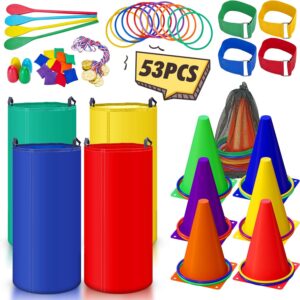 53PCS Outdoor Lawn Carnival Games Bean Bags Ring Toss Set Potato Sack Race Bags Egg and Spoon Race Party for Kid Adult Family，Birthday Party Family Reunion Outside Field Day Games Easter