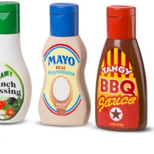 Melissa & Doug 5-Piece Favorite Condiments Play Food Set Play Ketchup and Mustard Bottles, Pretend Food Set for Kids Ages 3+