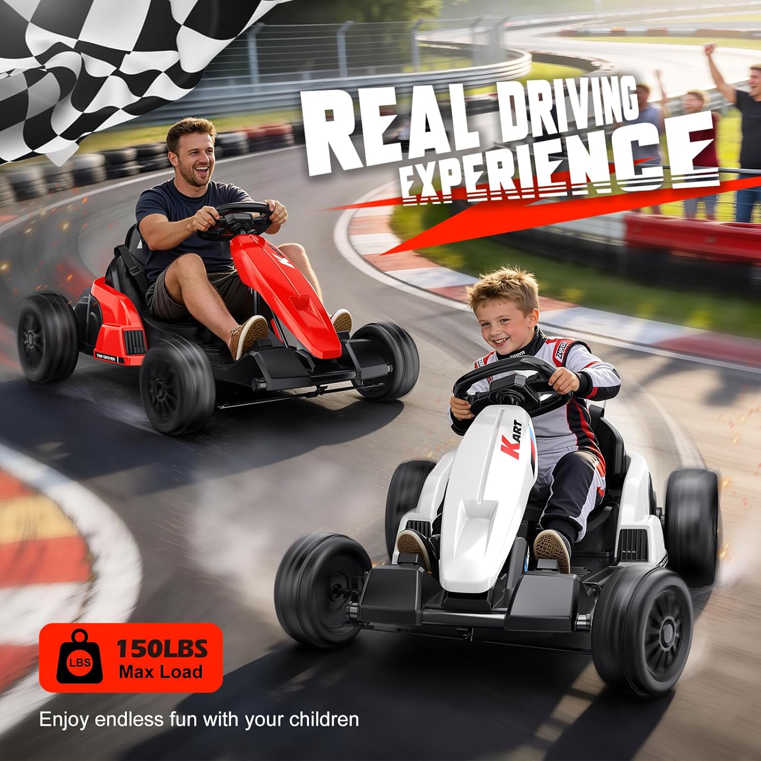 24V Electric Go Kart, Kids Drift Kart with Dual 85W Motors, 11.2 MPH & 60+ Min Ride Time, Adjustable Seat & 5-Point Seat Belt for Ages 6-12, 150 LBS Max Load (Red) - Image 4