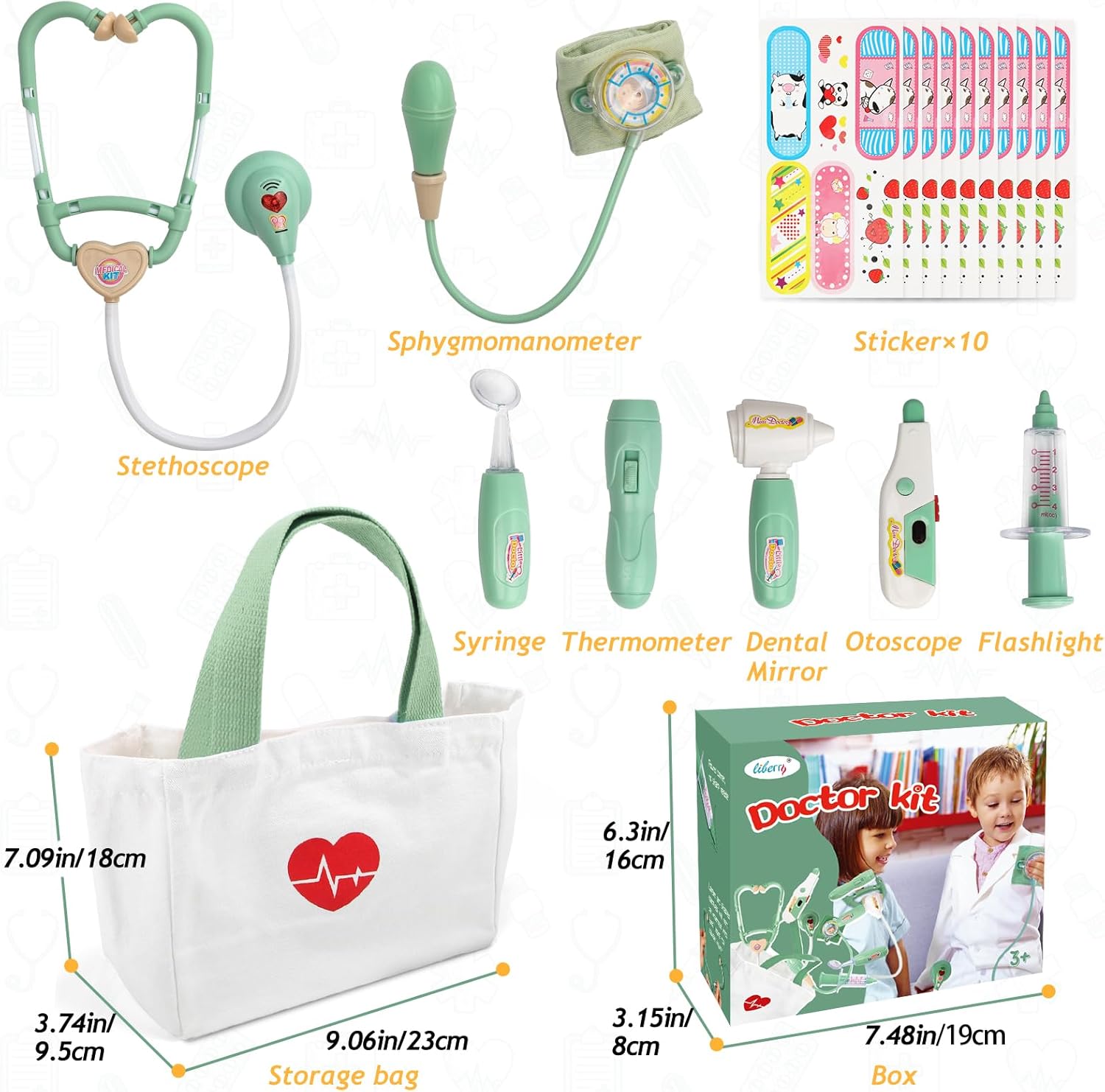 Liberry Doctor Kit for Toddlers 3-5 Years Old, 18-Piece Doctor Bag Pretend Play Toys, Durable Medical Kit with Toy Stethoscope, Green Birthday Gift for Kids - Image 5